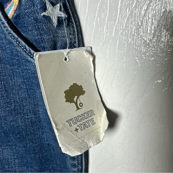 Tucker + Tate Baby Denim Overalls 12m Blue Star Rainbow Embroidered Jumpsuit - Picture 11 of 14